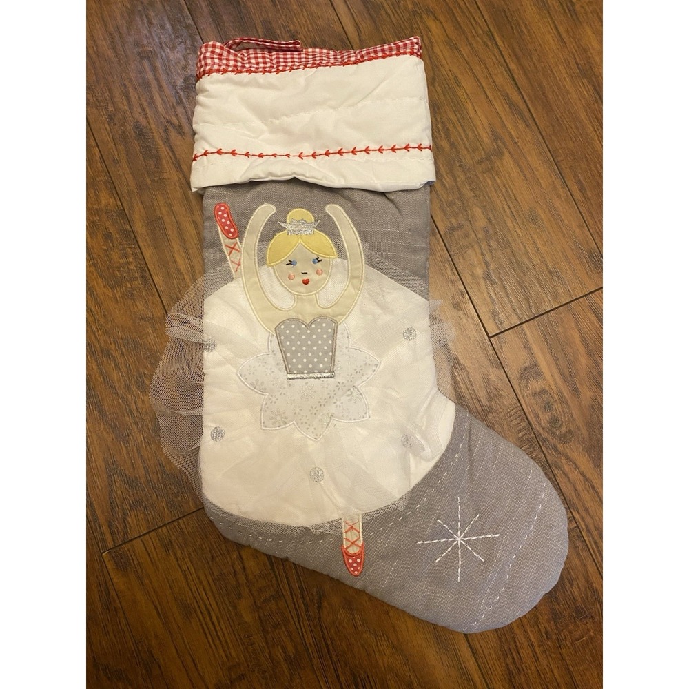 Pottery Barn Kids Ballerina Quilted Christmas Stocking,No Monogram Gray